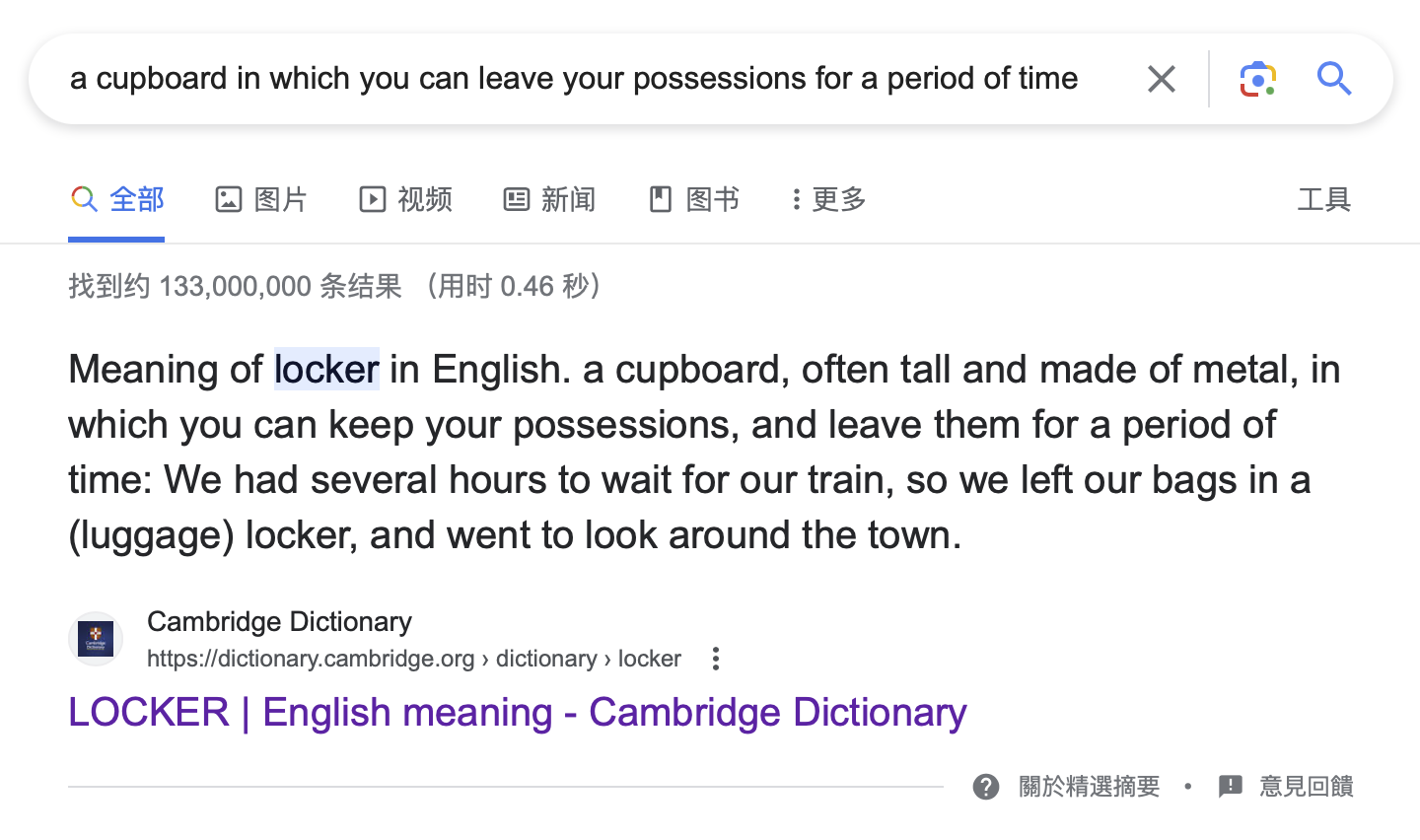 a cupboard in which you can leave your possessions for a period of time 的 Google 搜索结果